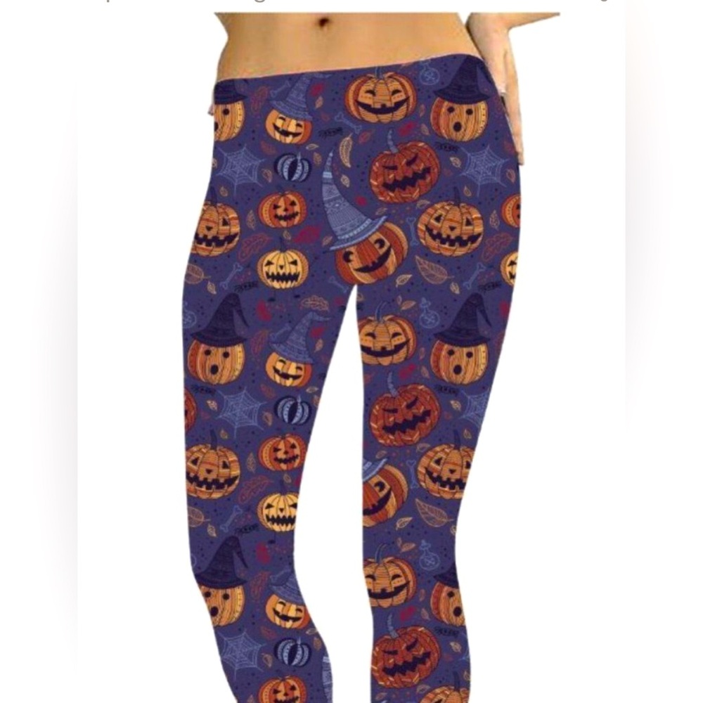 NIB Halloween Pumpkin Print Leggings Polly stretch size 12-18 plus size